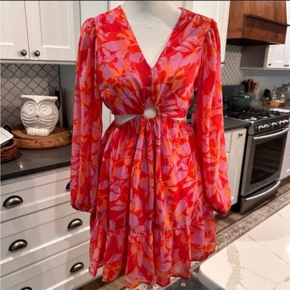 Jessica Simpson Vibrant Floral Dress with Ring Detail